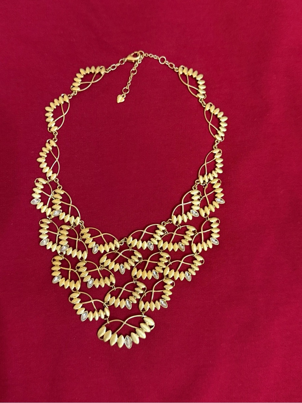Carolee Gold Tone Leaves Bib Necklace Statement Textured Leaf Crystals Heavy 87g - Picture 5 of 16